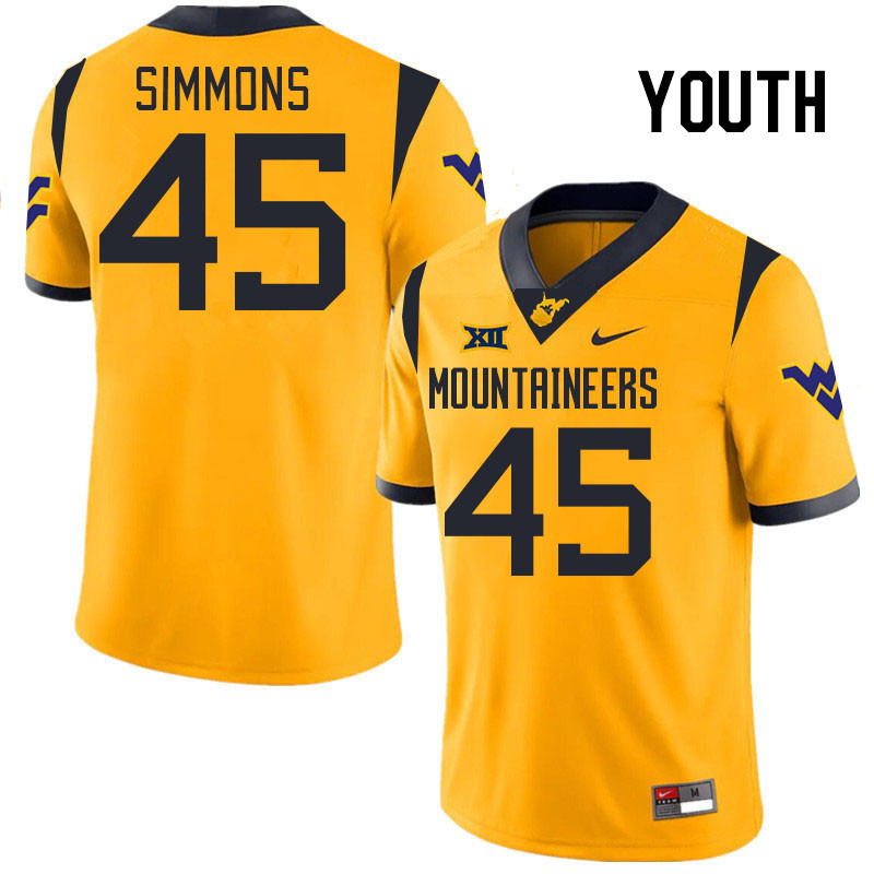 Youth #45 Taurus Simmons West Virginia Mountaineers College 2024 New Uniforms Football Jerseys Stitc